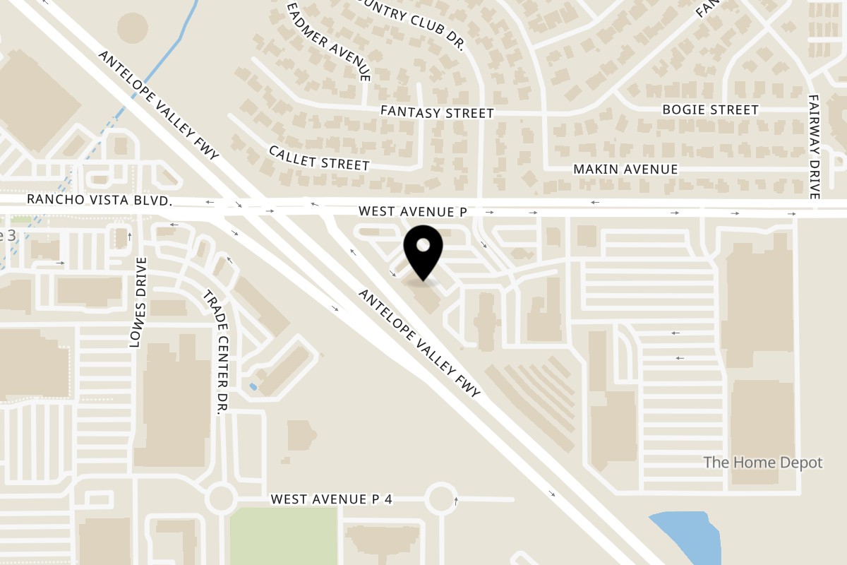 Map showing the location of Azteca Mexican Restaurant on 550 W Rancho Vista Blvd c in Palmdale